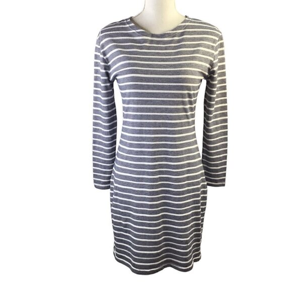 Sail to Sable STS Dress Blue White Striped Size XS 3/4 Sleeve Zipper Textured - Picture 2 of 10